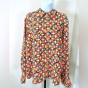 Kasper Multicolor Ring Printed Long Sleeve Button Down Top